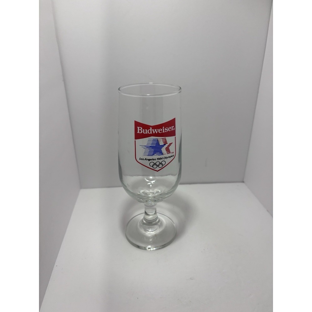 BUDWEISER Vtg. 1984 Los‎ Angeles Olympics Tall Beer Glass with Stem.